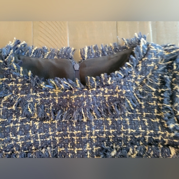 "Chanel Style" Unbranded Navy And Gold Tweed Fully Lined Shift Dress Size 2 - Picture 9 of 12